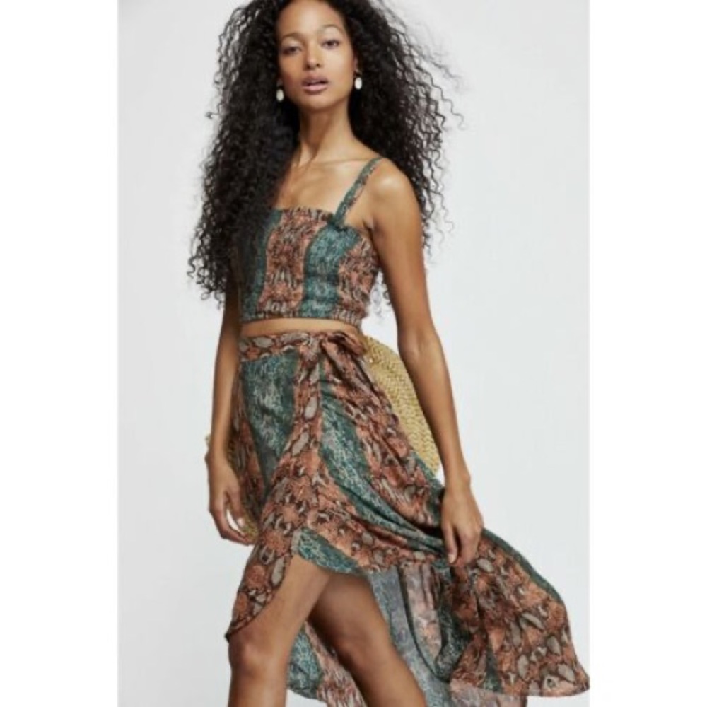 Free People Snake Print Midi Skirt Set